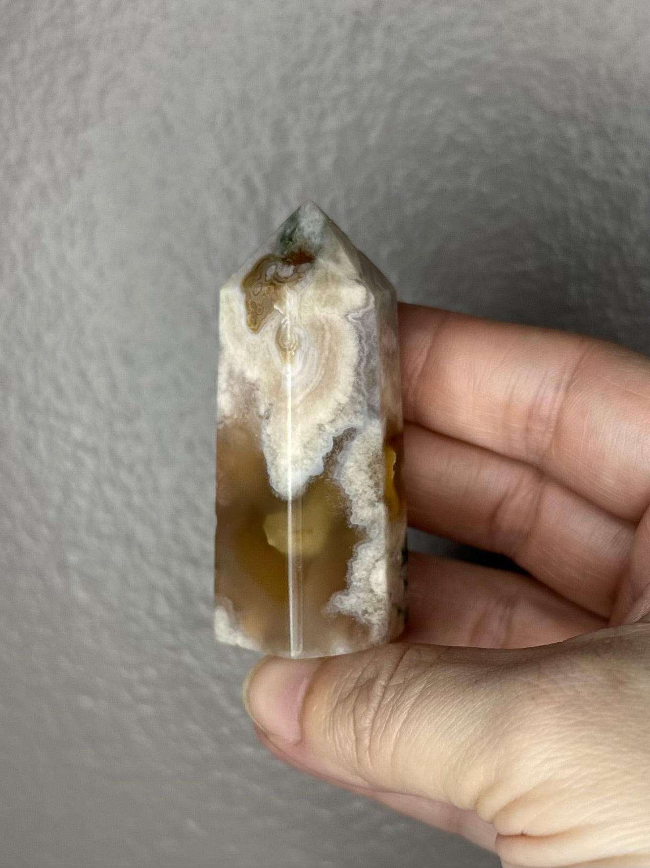 Green Flower Agate with Carnelian Tower D10