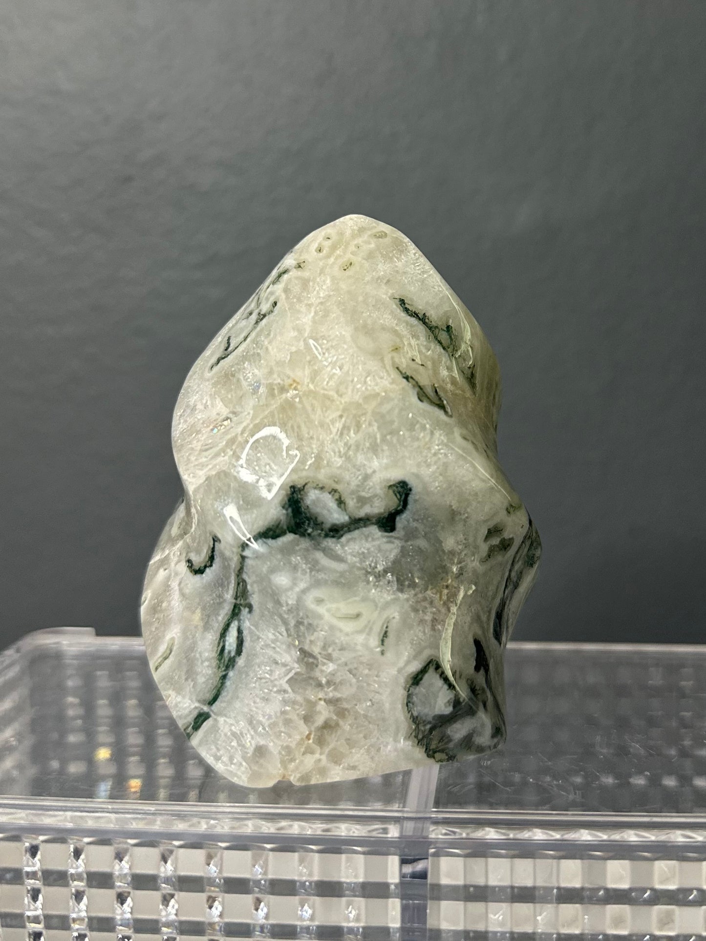 Moss Agate Crystal Flame Carvings