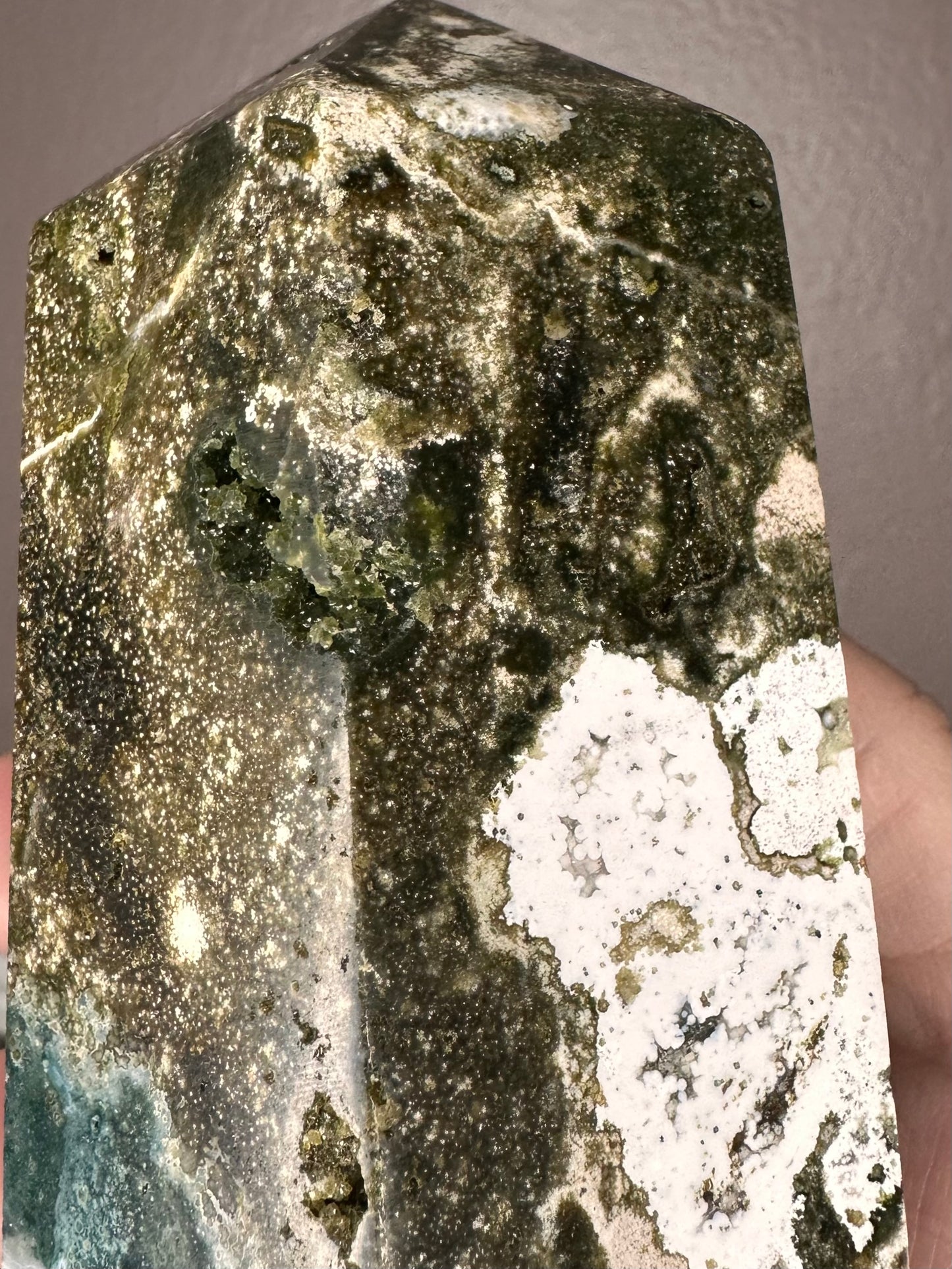 Deep Green Ocean Jasper Tower with Druzy