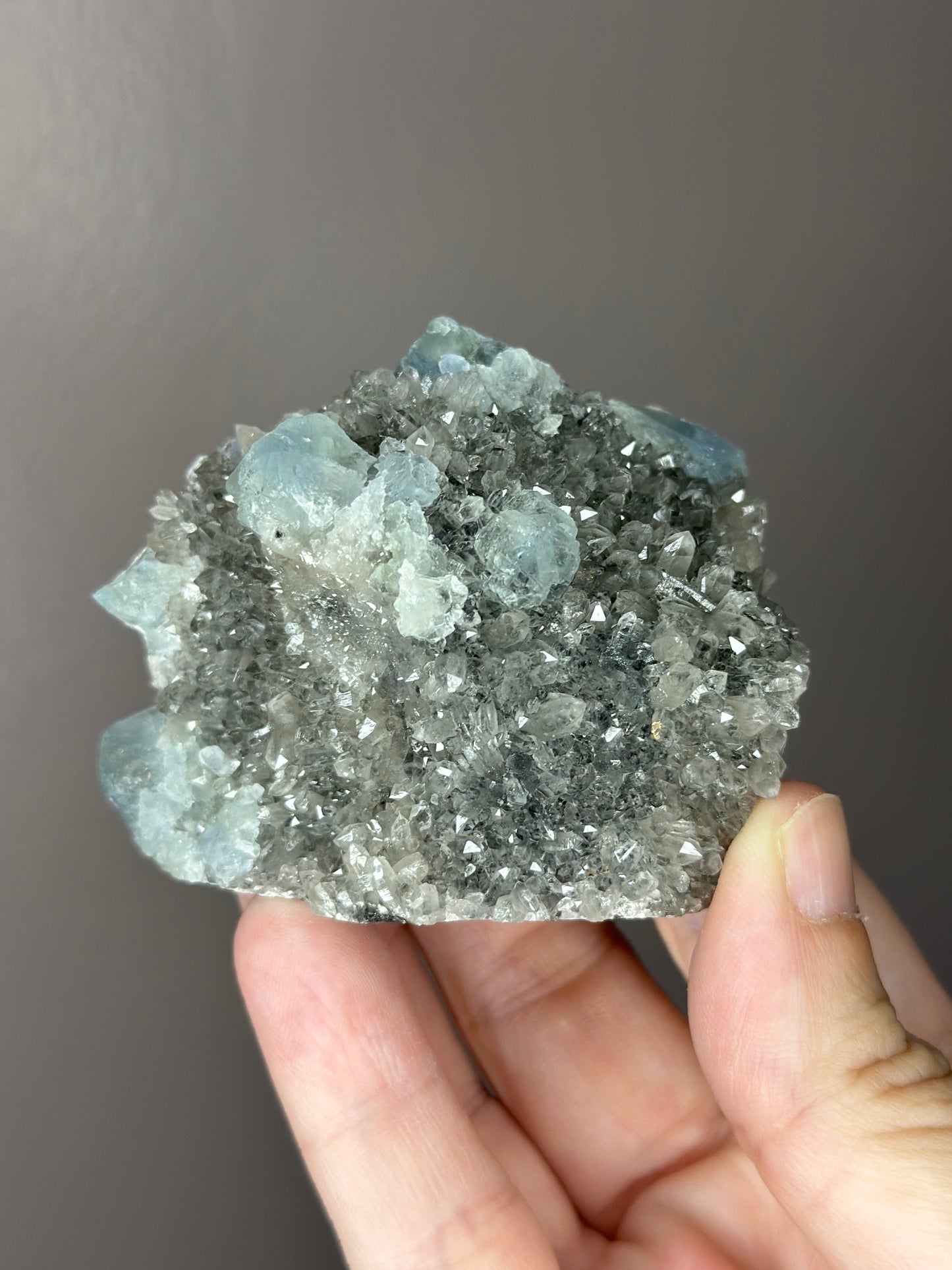 Blue Fujian Fluorite on Quartz ( B )