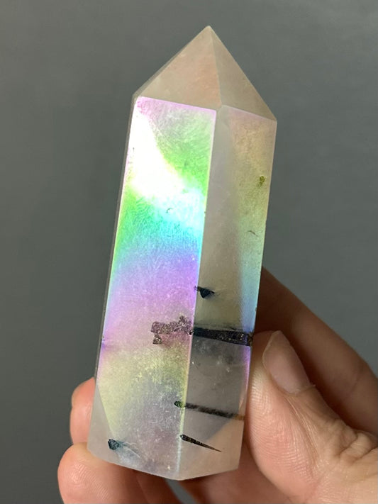 Aura Tourmaline In Quartz Tower