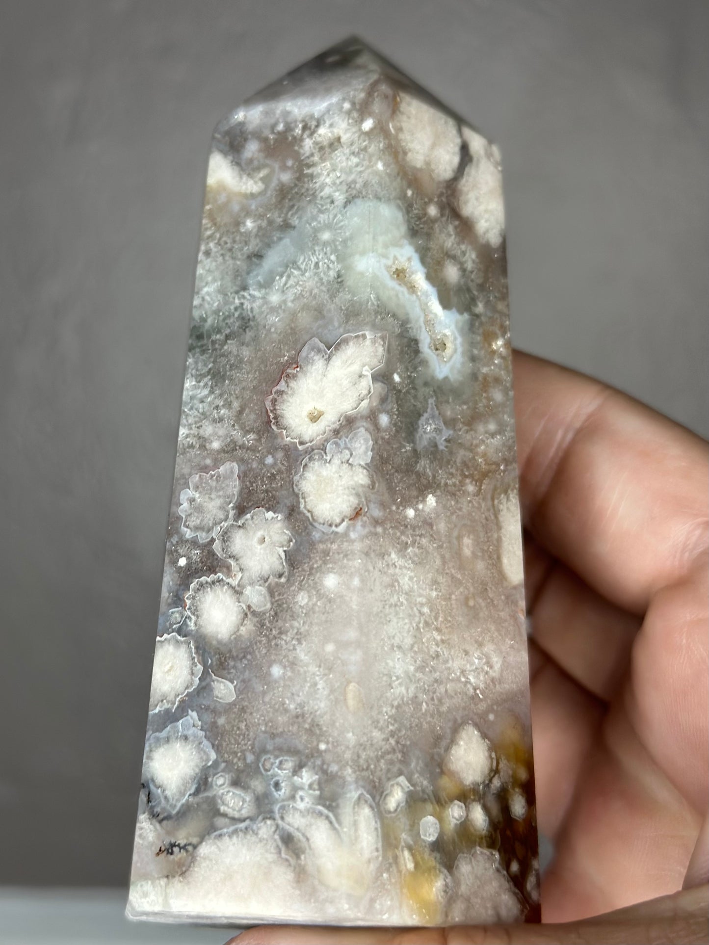 Flower Agate Tower ( Hints of Green Quartz )