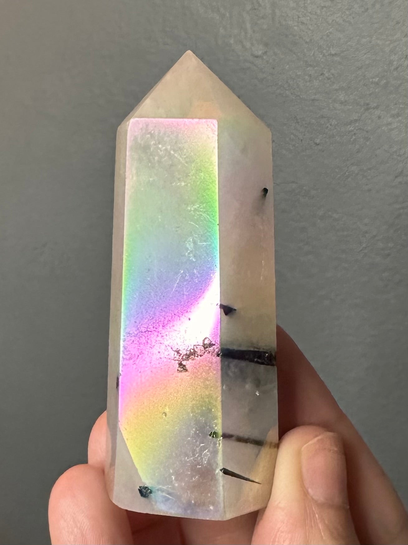 Aura Tourmaline In Quartz Tower