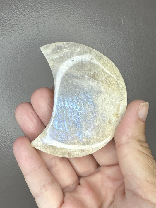 Blue Moonstone Crystal Moon Carvings ( includes complementary  display stand )￼