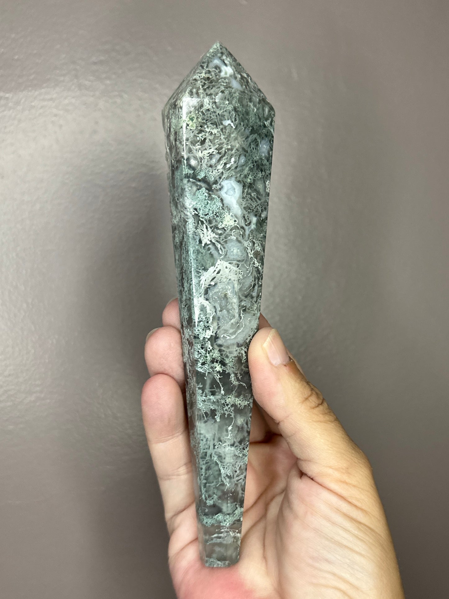 Moss Agate Crystal Wand ( D )