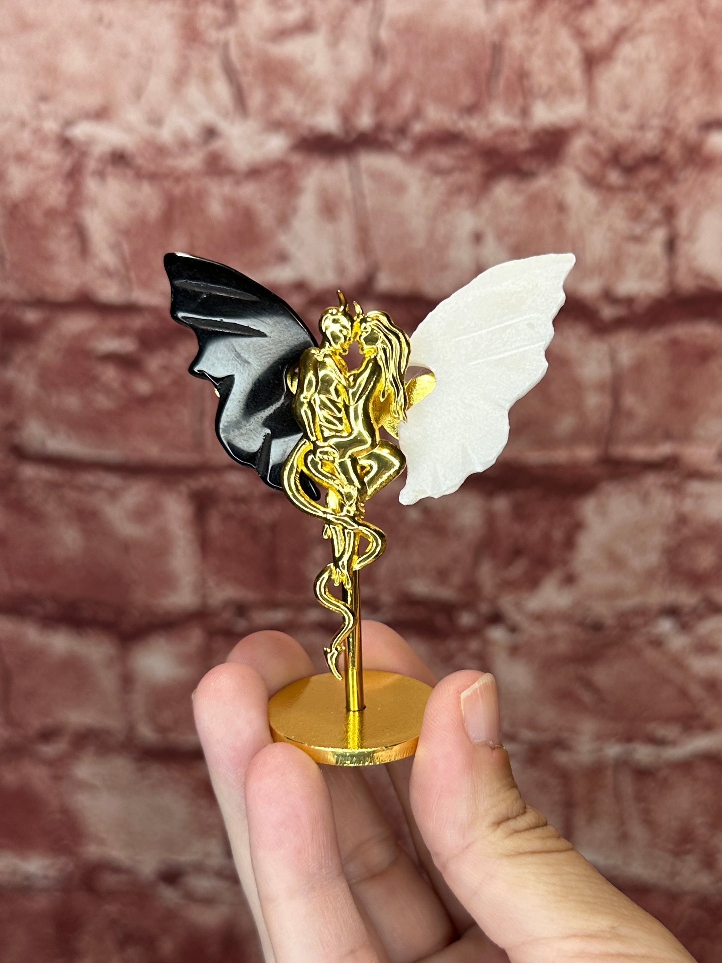 Black Obsidian and White Jade Devil & Angel Crystal Wing Set