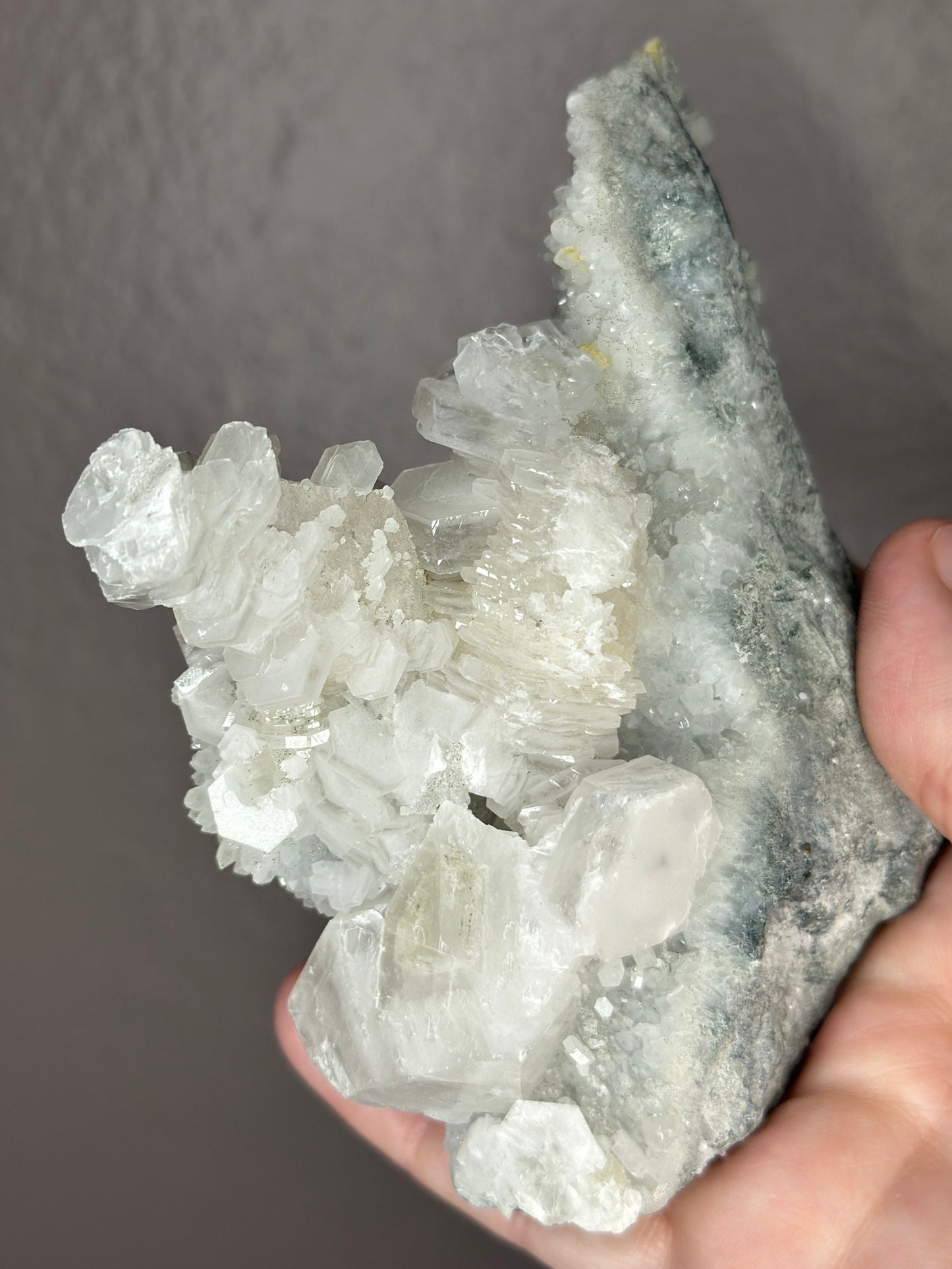 Hexagonal Sandwich Calcite on Quartz Pink Uv Reactive Crystal