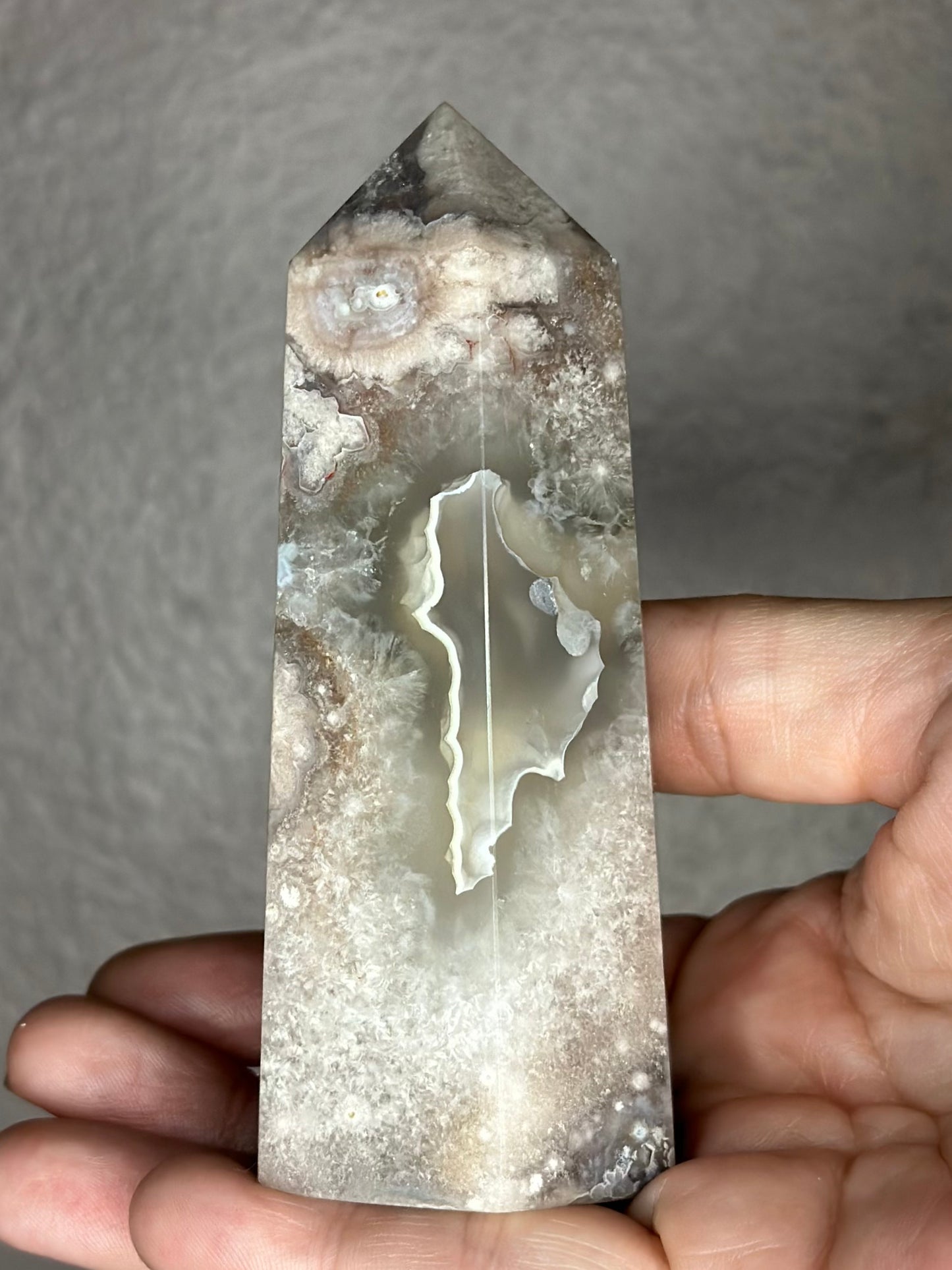 Flower Agate Tower ( Hints of Green Quartz )