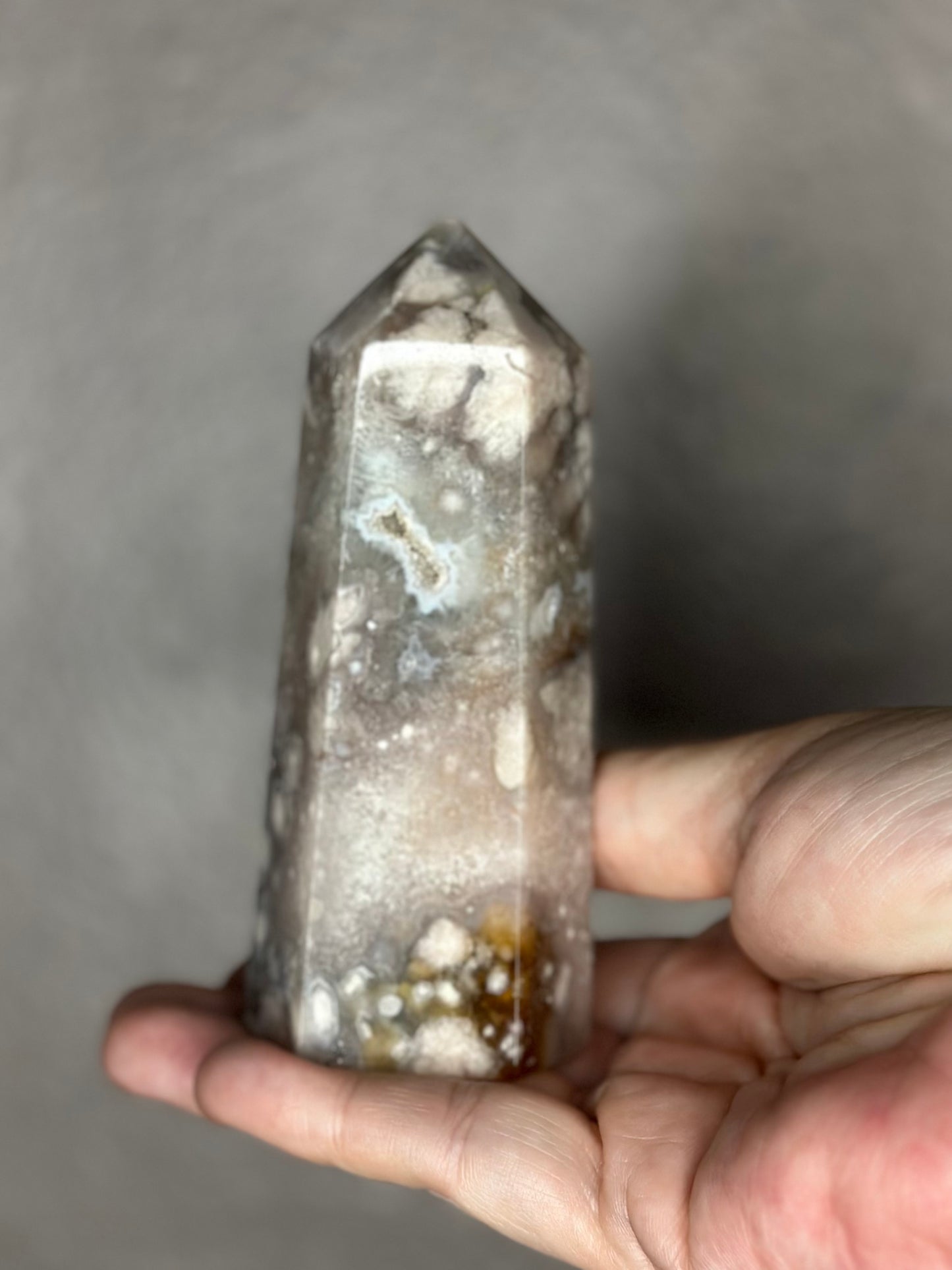 Flower Agate Tower ( Hints of Green Quartz )