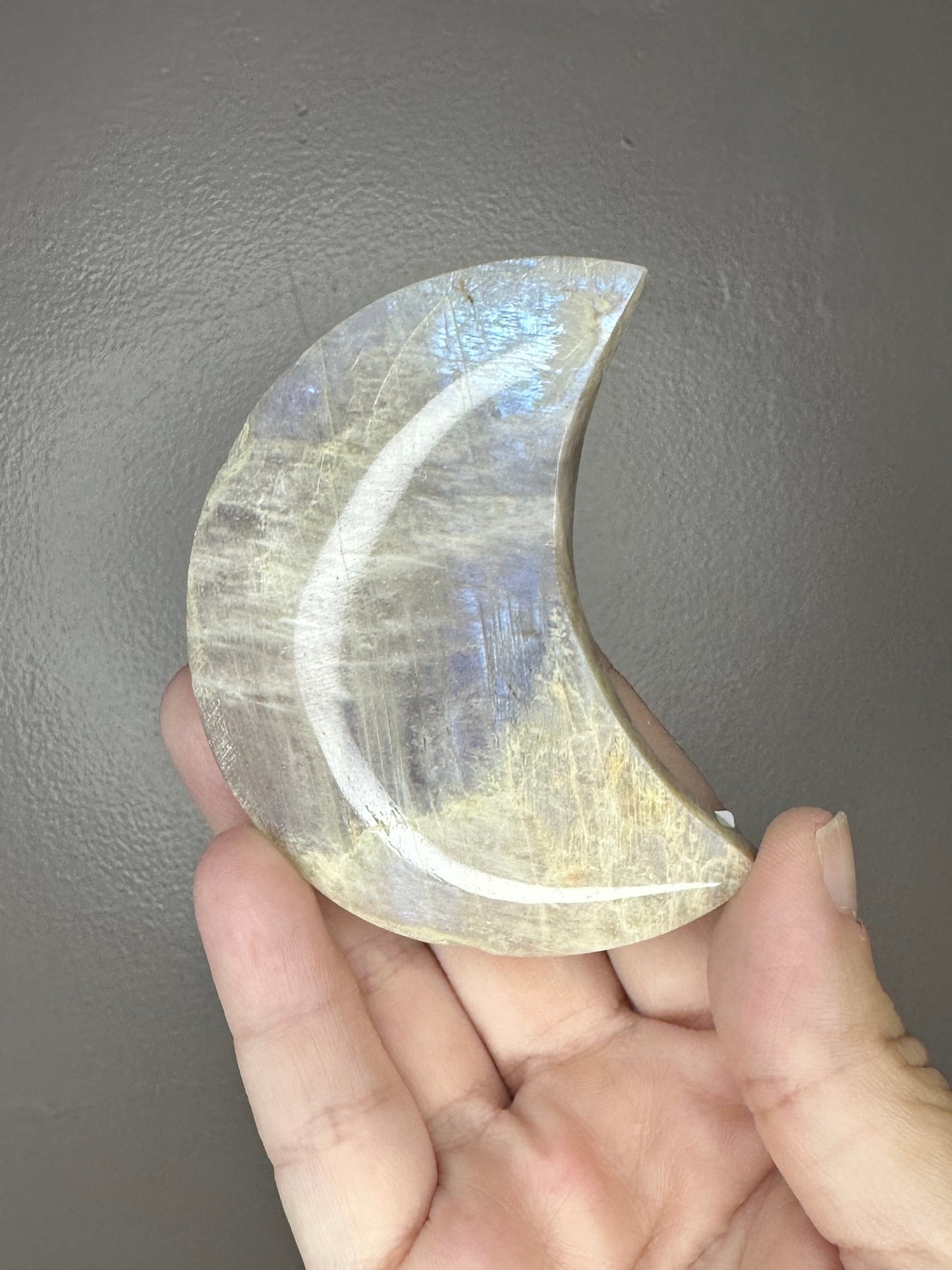 Blue Moonstone Crystal Moon Carvings ( includes complementary  display stand )￼