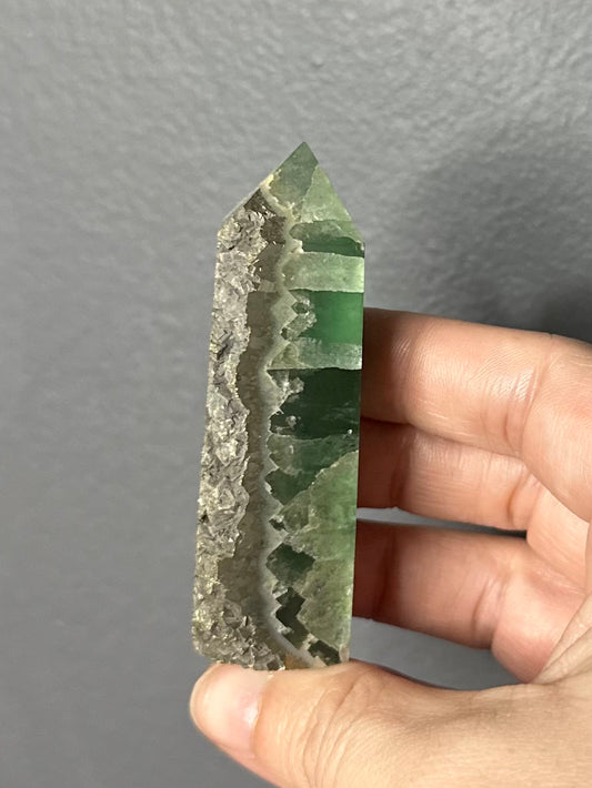 Pyrite Green Fluorite Crystal Tower ( Rare Find )