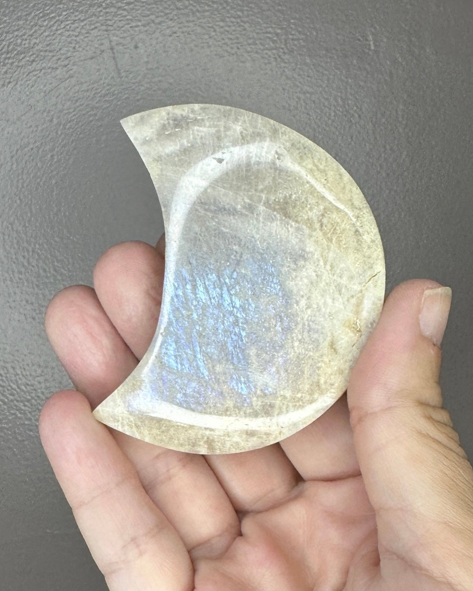 Blue MoonStone Crystal Moon Carving A28 ( comes with display stand )