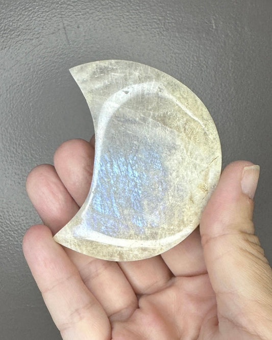 Blue MoonStone Crystal Moon Carving A28 ( comes with display stand )