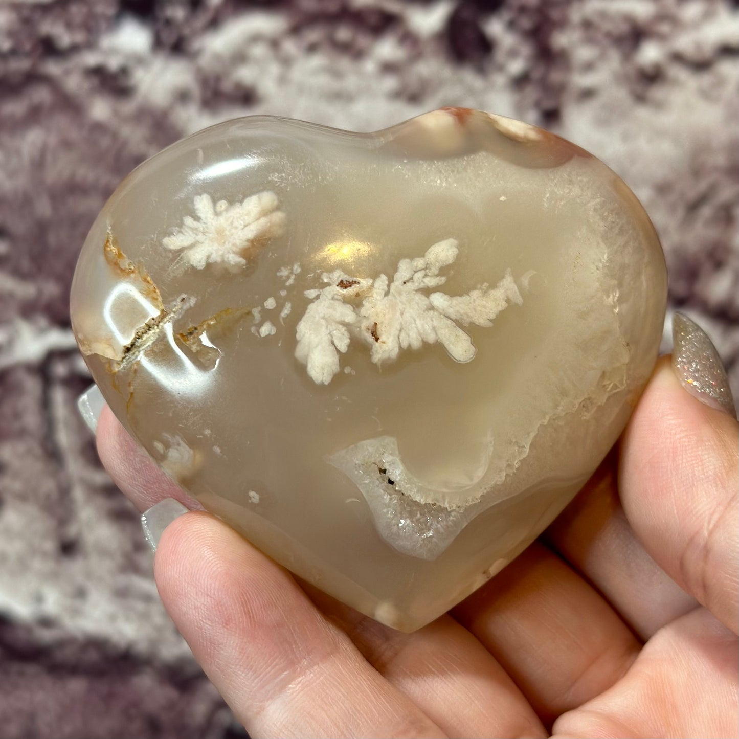 Druzy Flower Agate Crystal Heart Carving 22